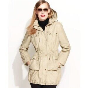 MICHAEL KORS Jacket Hood can zipped in, taupe pewter hardware Utility Anorak L